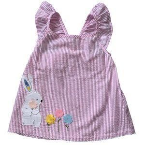 Mud Pie 12-18m NWOT pink seersucker Easter Bunny Rabbit applique floral flutter